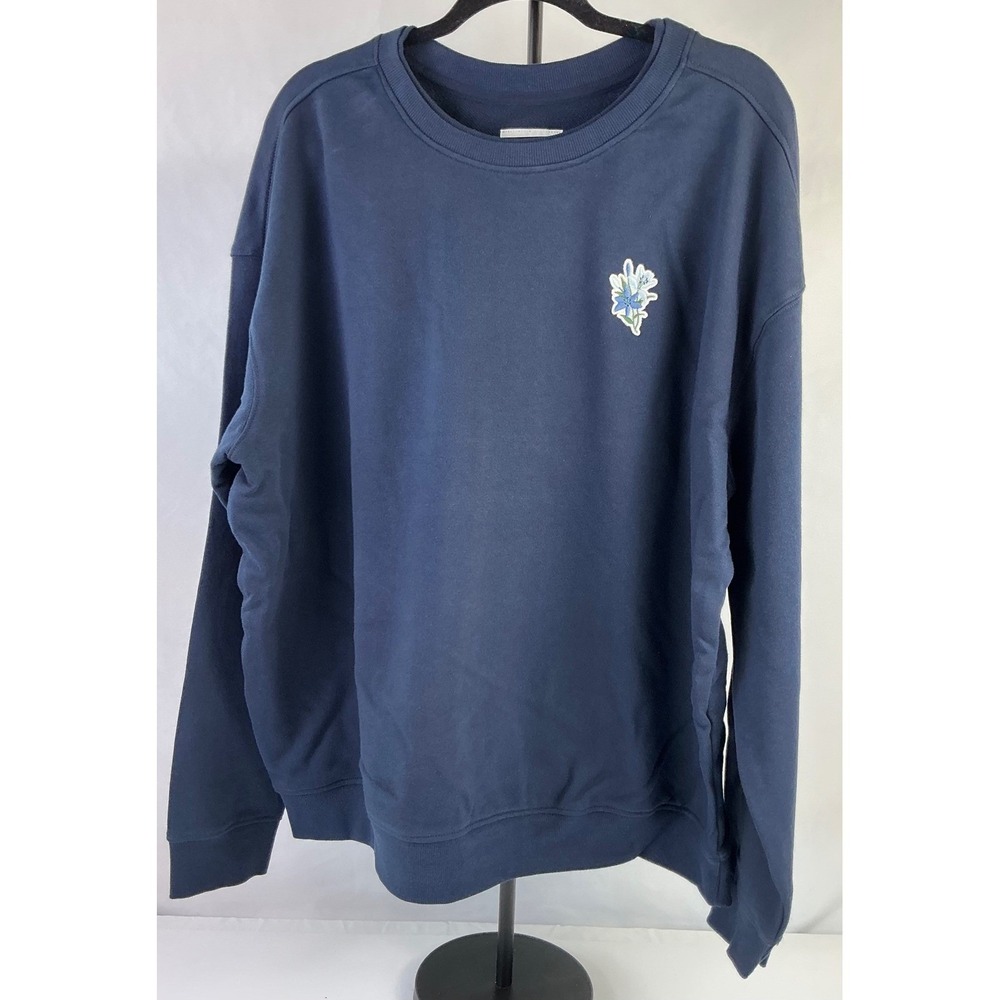 Goodfellow Navy Blue Relaxed Crewneck Sweatshirt Floral Embroidered Accent Sz XL